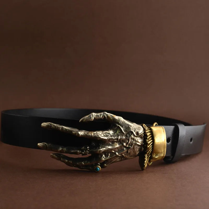 Solid Brass Skull Hand Belt Buckle