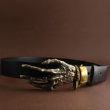 Solid Brass Skull Hand Belt Buckle