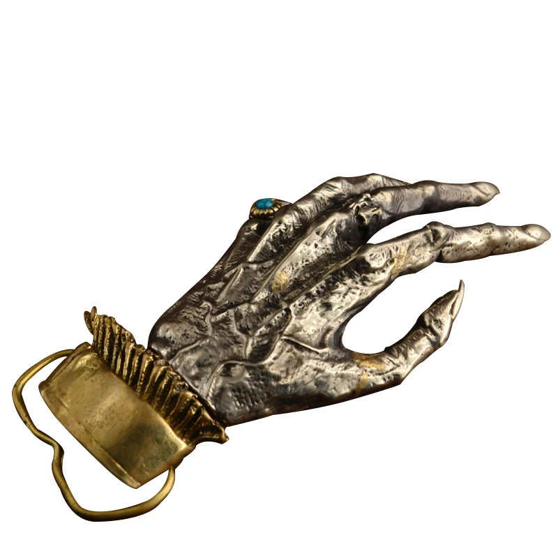 Solid Brass Skull Hand Belt Buckle