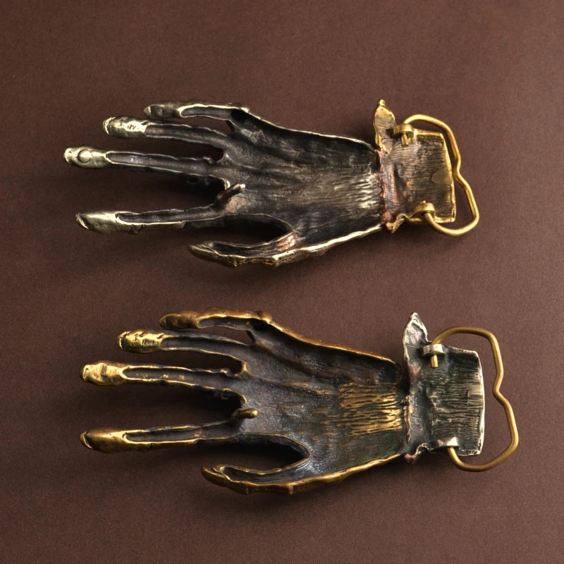 Solid Brass Skull Hand Belt Buckle