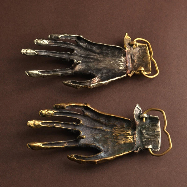 Solid Brass Skull Hand Belt Buckle limetliss