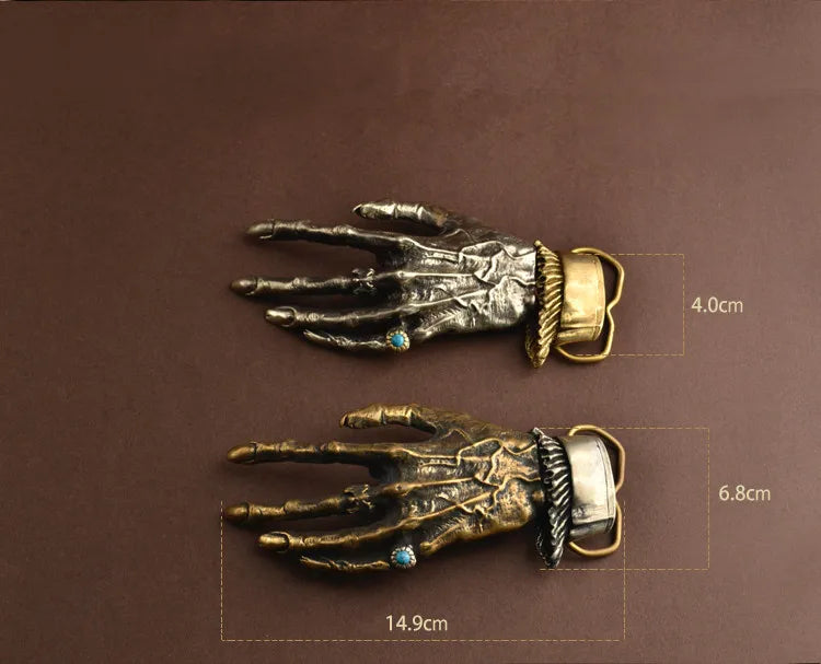 Solid Brass Skull Hand Belt Buckle
