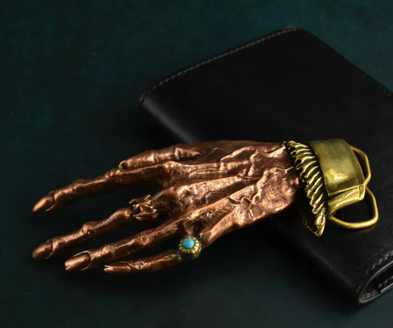 Solid Brass Skull Hand Belt Buckle