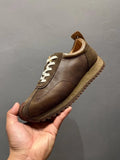 Leather Spliced Lace Up Sneakers