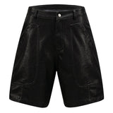 Brown Faux Leather Utility Shorts