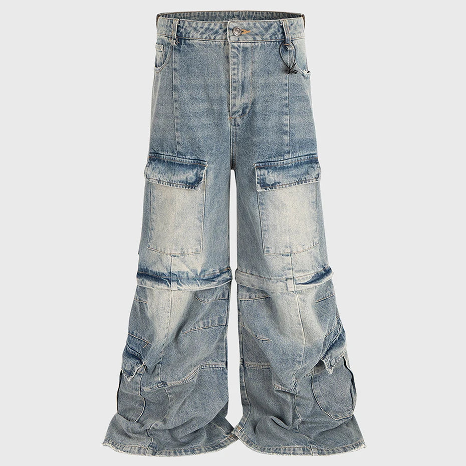 Vintage Washed Wide Leg Cargo Jeans