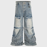 Vintage Washed Wide Leg Cargo Jeans