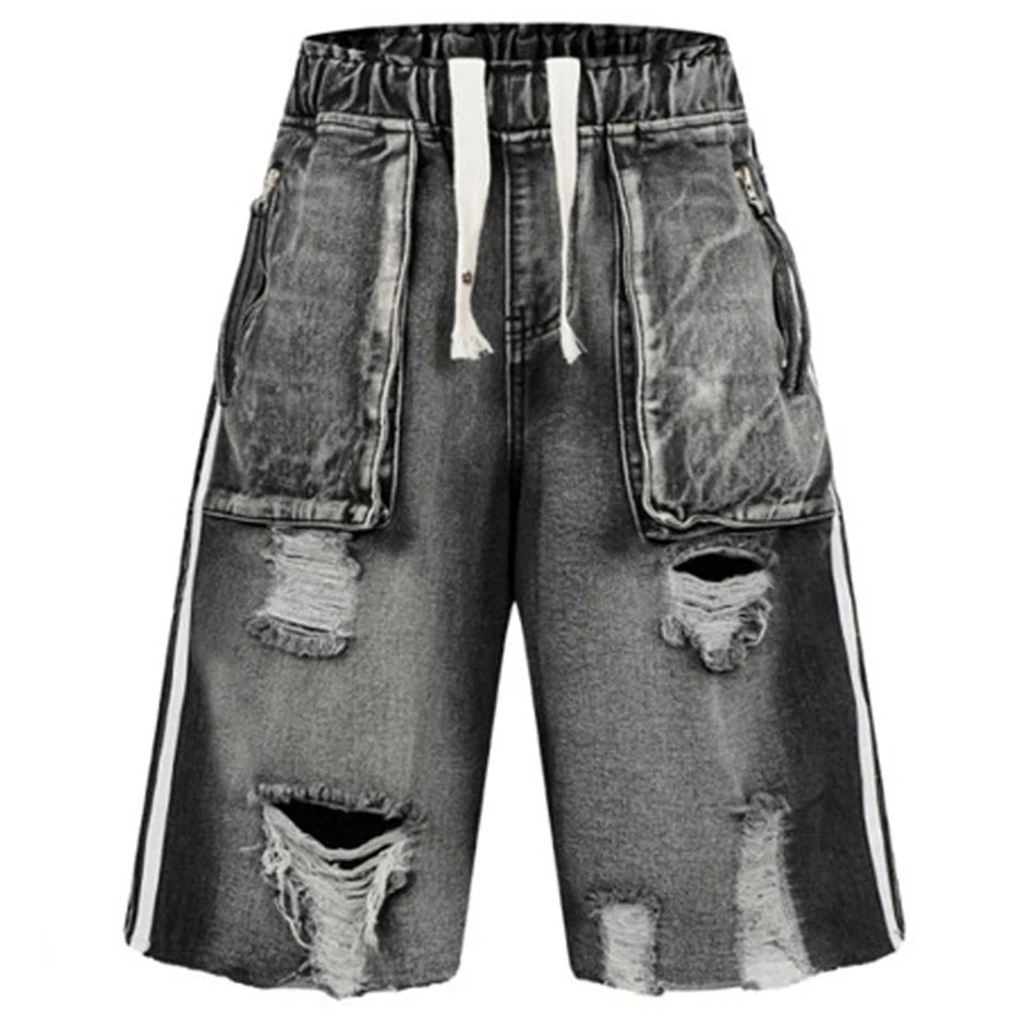 Ripped Denim Wide Leg Jeans Shorts