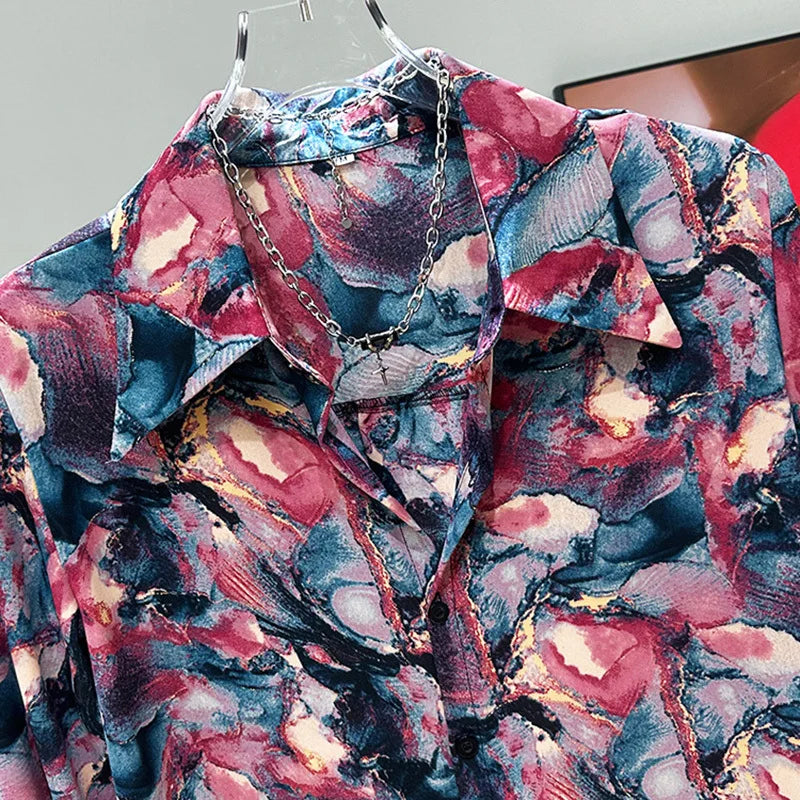 Combustible Printed Button-Up