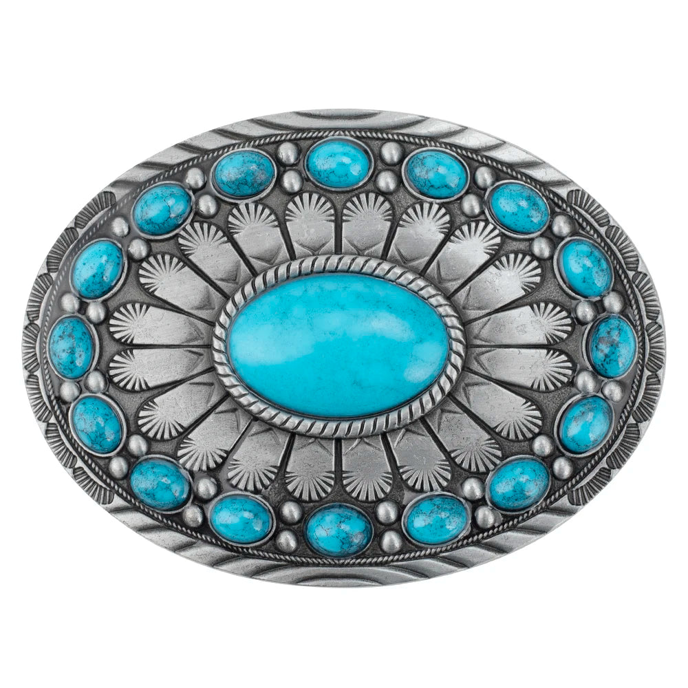 Turquoise Concho Western Belt Buckle