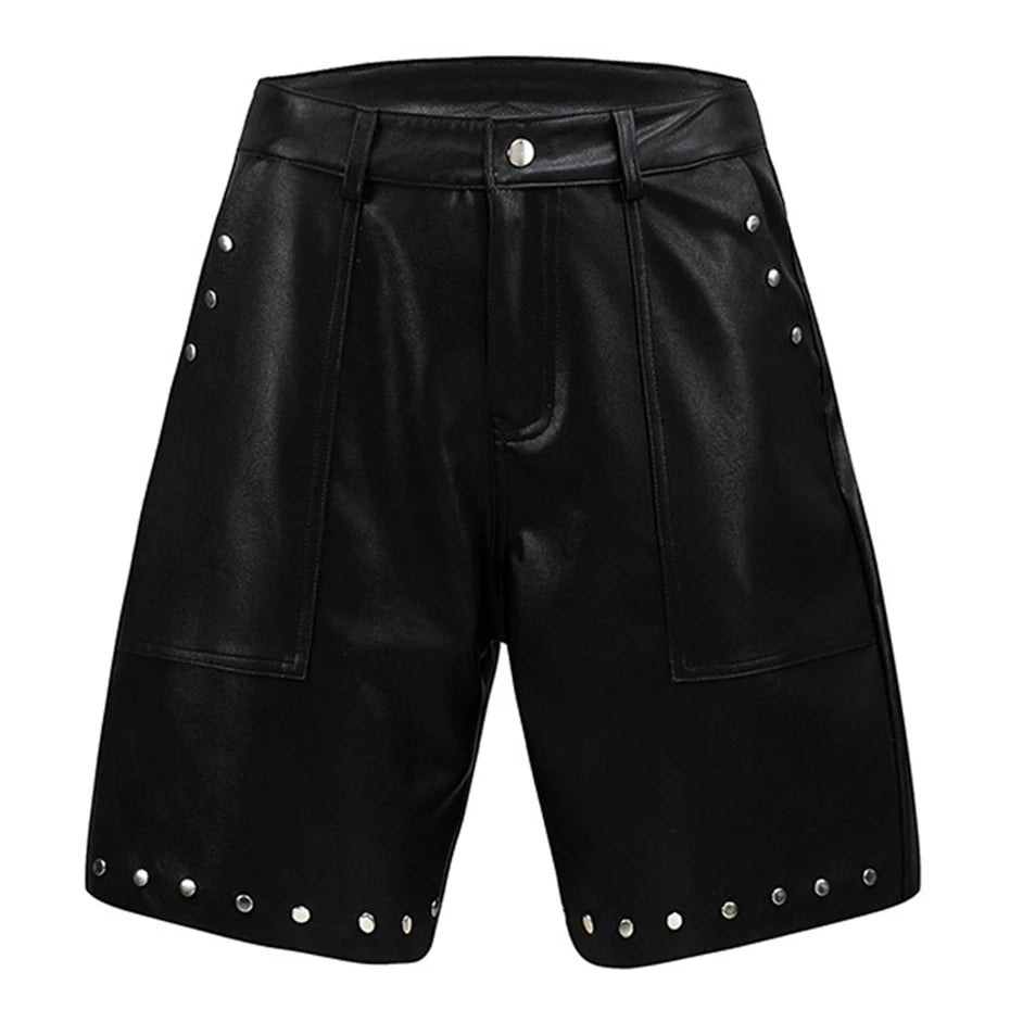 Studded Black Leather Shorts