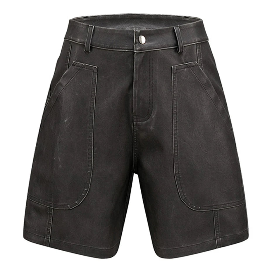 Brown Faux Leather Utility Shorts