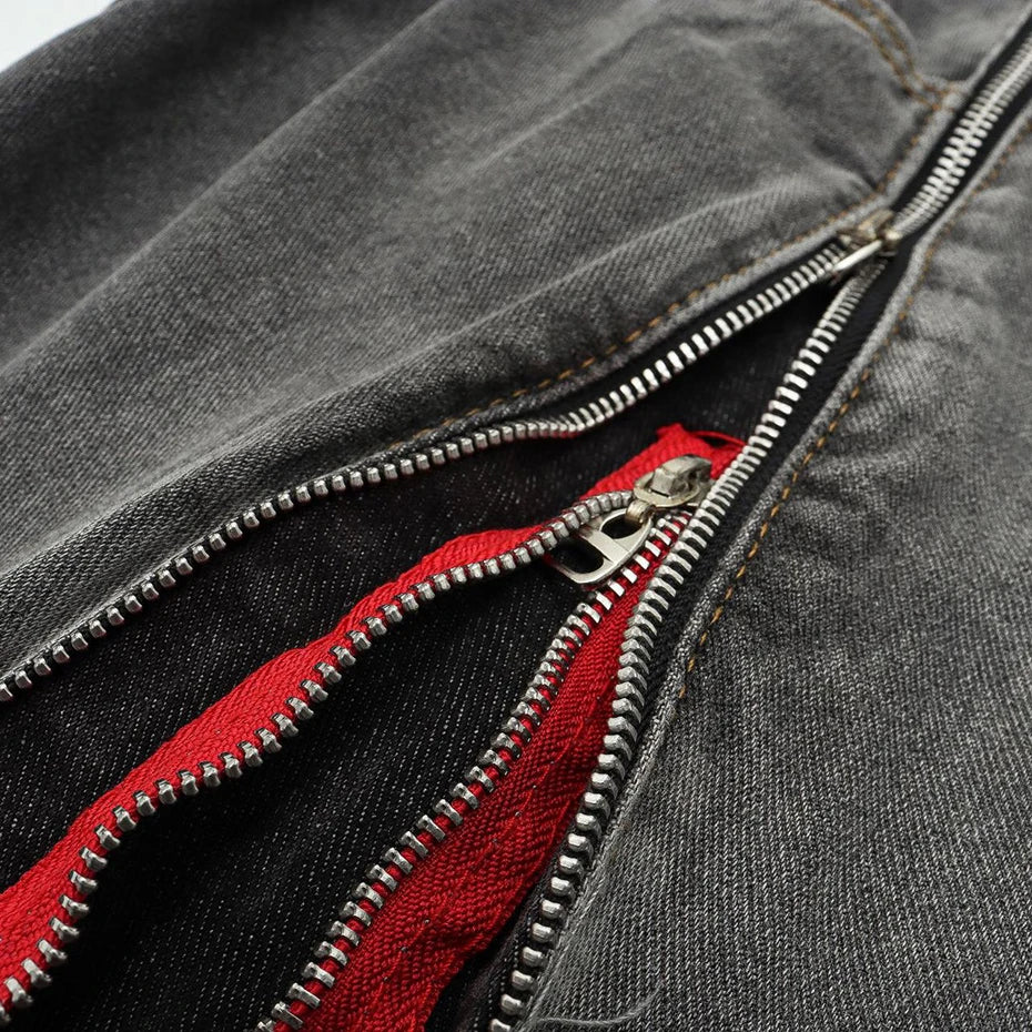 Double zipper Sided Denim Shorts