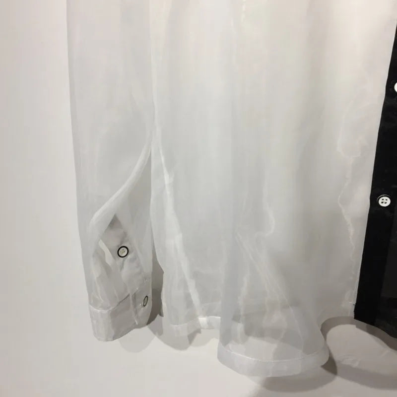 Monochrome Mirage Sheer Button-Up