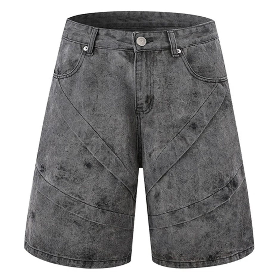 Stone Wave Panel-Dye Denim Shorts