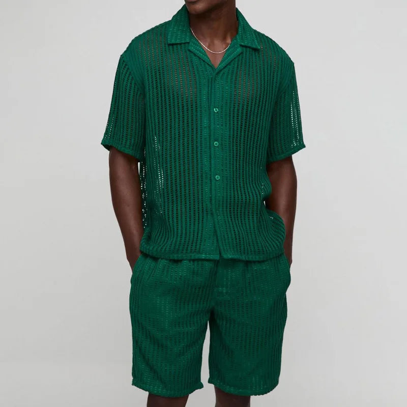 Knitted two-piece shirt and shorts