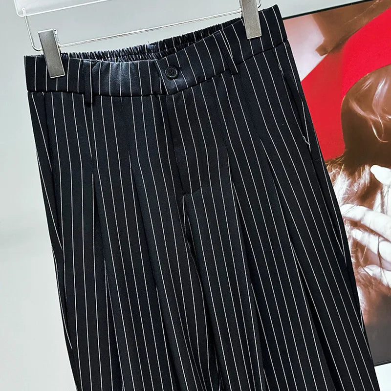 Pleated Striped Loose Crystal Flare Trousers