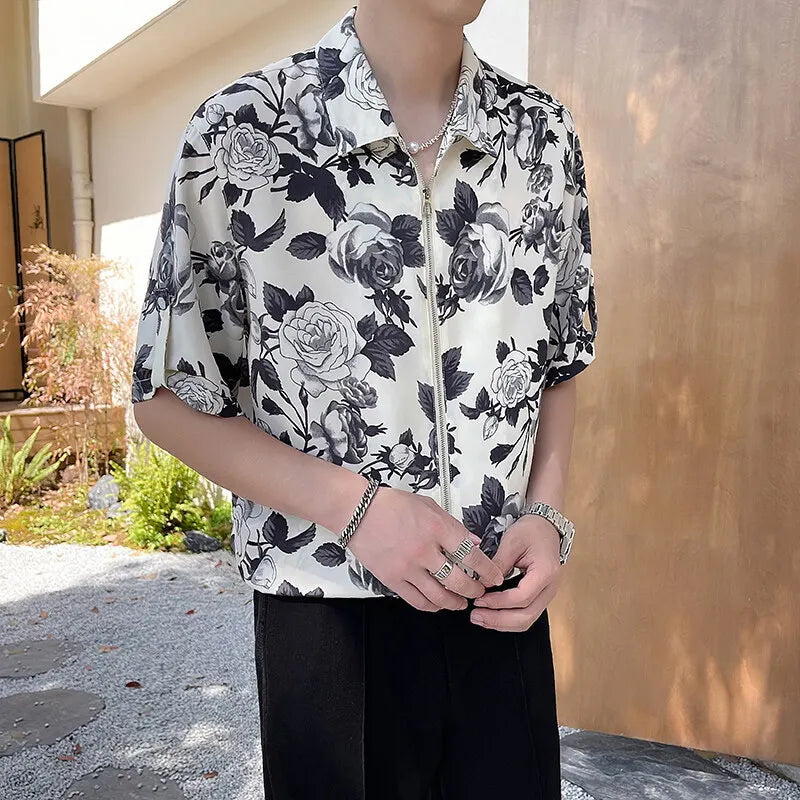 Grey Rose Button-Up Shirt