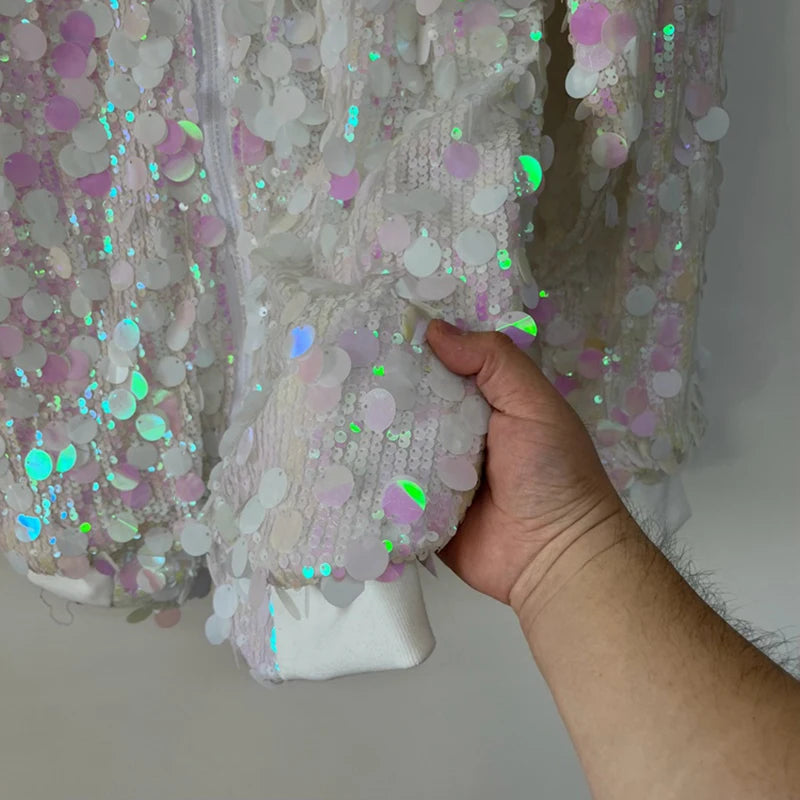 Iridescent Sequin Bomber Jacket