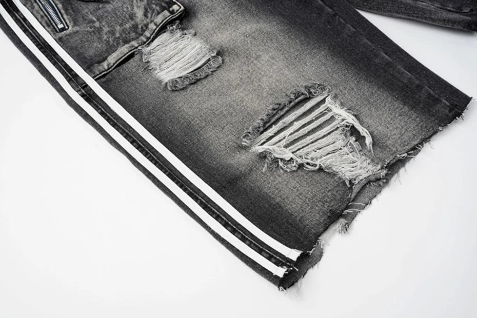 Ripped Denim Wide Leg Jeans Shorts