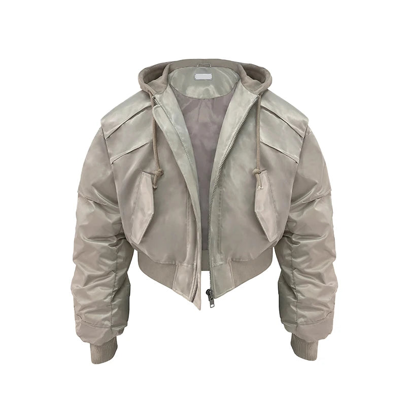 Cropped Hooded Bomber Jacket