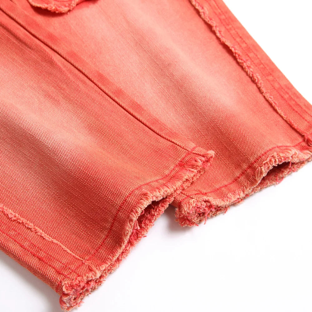 Red Distressed Cargo Jeans