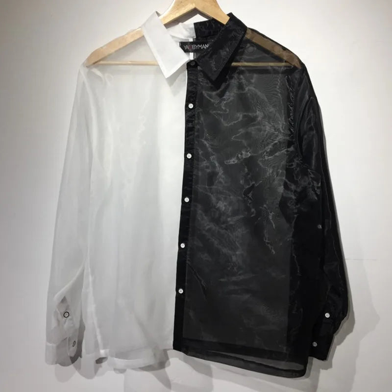 Monochrome Mirage Sheer Button-Up