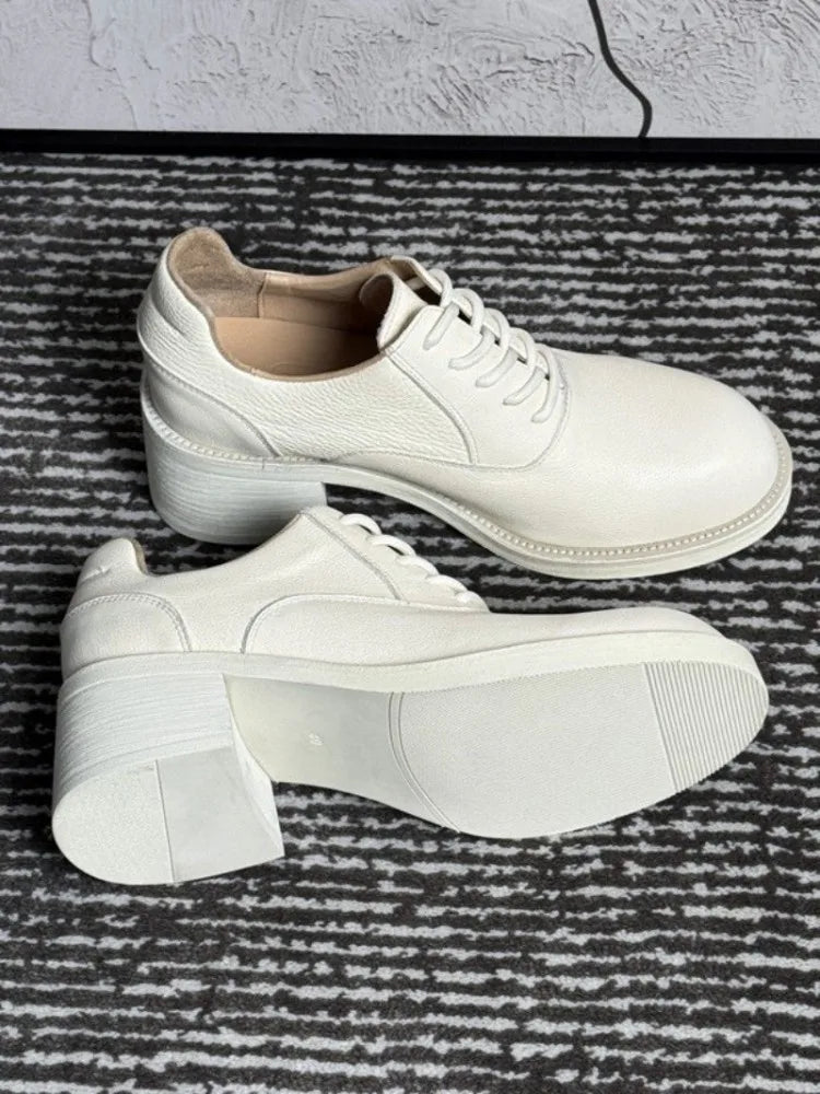 White Chunky Heel Oxford Shoes