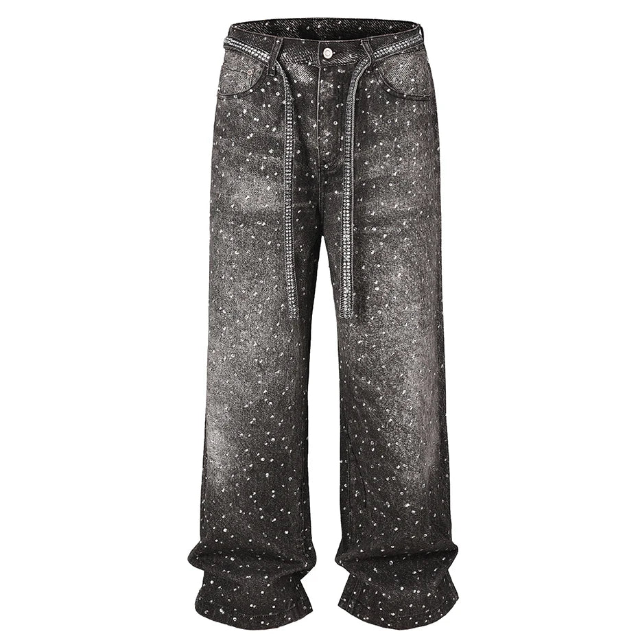 Rhinestone Washed Denim Jeans
