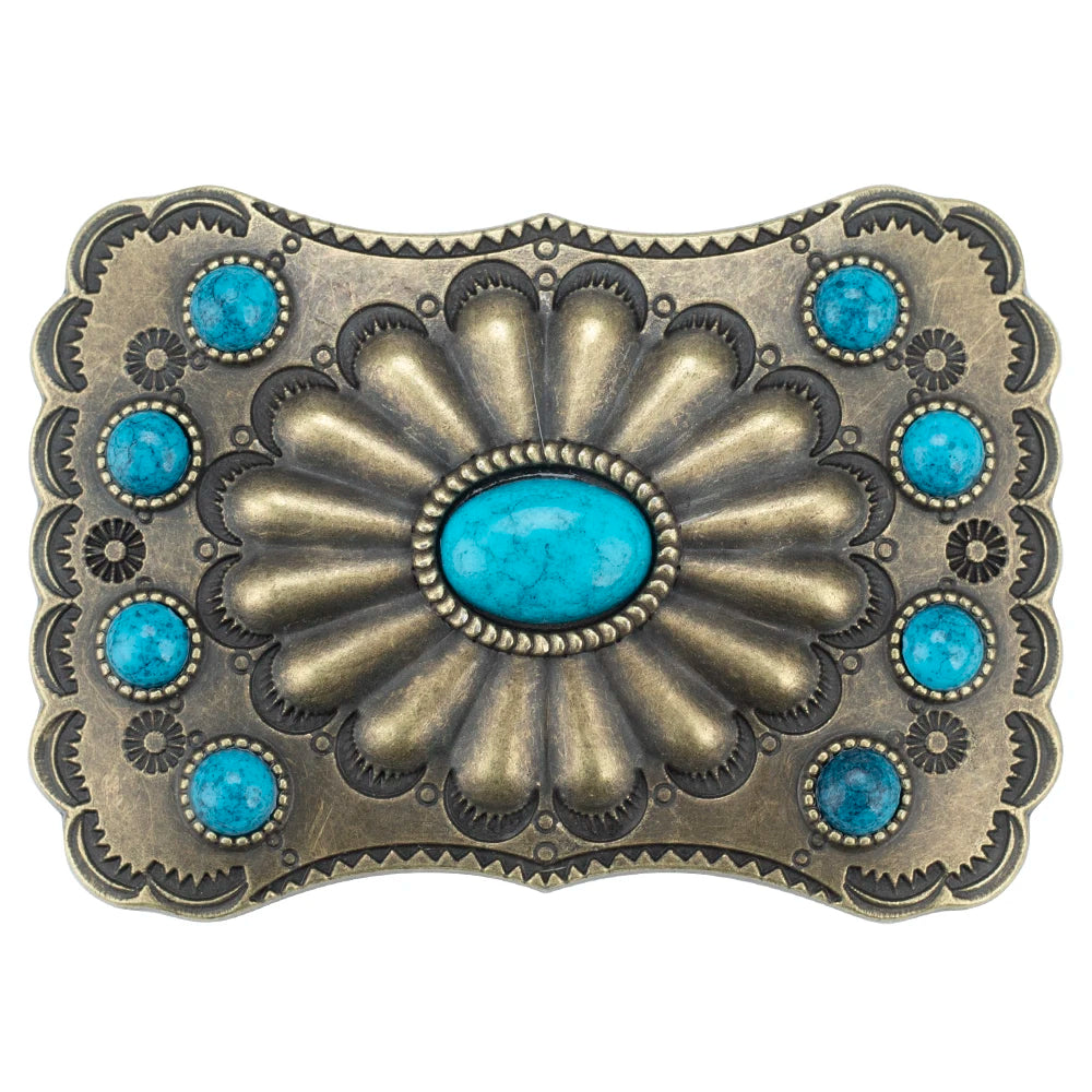 Turquoise Concho Western Belt Buckle