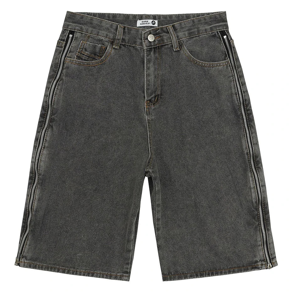 Double zipper Sided Denim Shorts