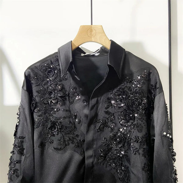 Black Floral Embellished Dress Shirt – limetliss