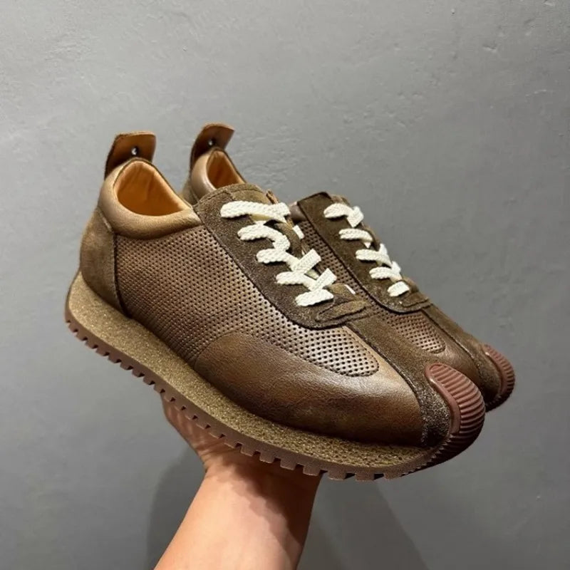 Leather Spliced Lace Up Sneakers