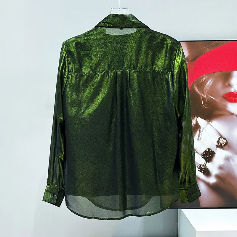 Glossy Moss Button-Up