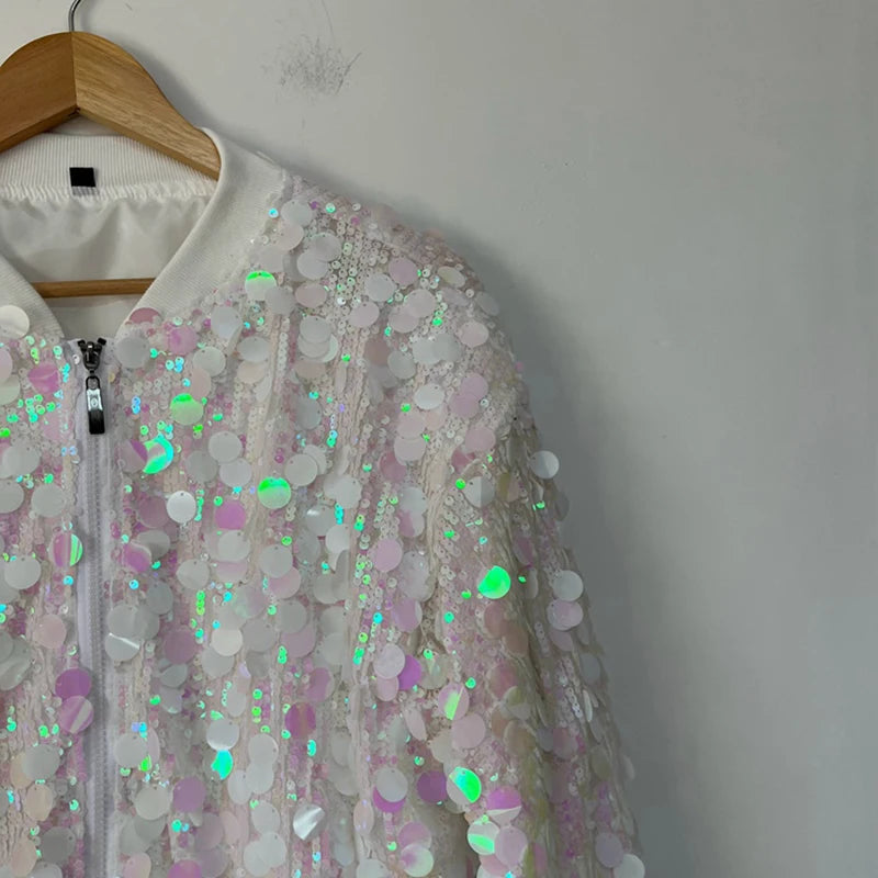 Iridescent Sequin Bomber Jacket