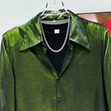 Glossy Moss Button-Up