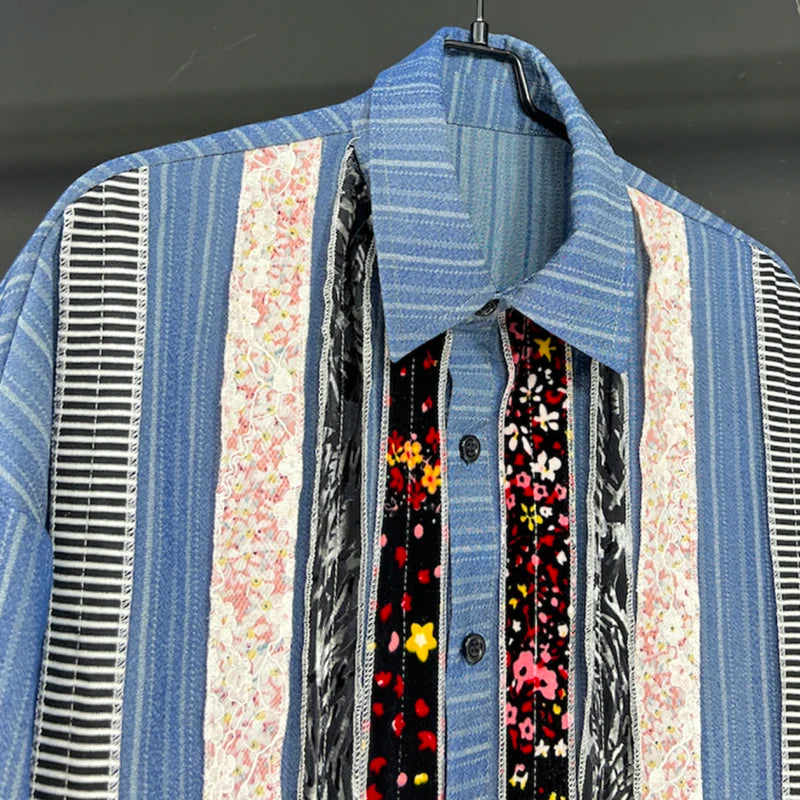 Multi Print Paneled Button-Up