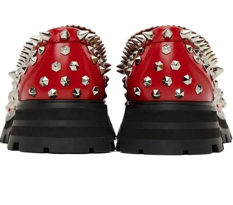 Spike Studded Red Penny Combat Loafers