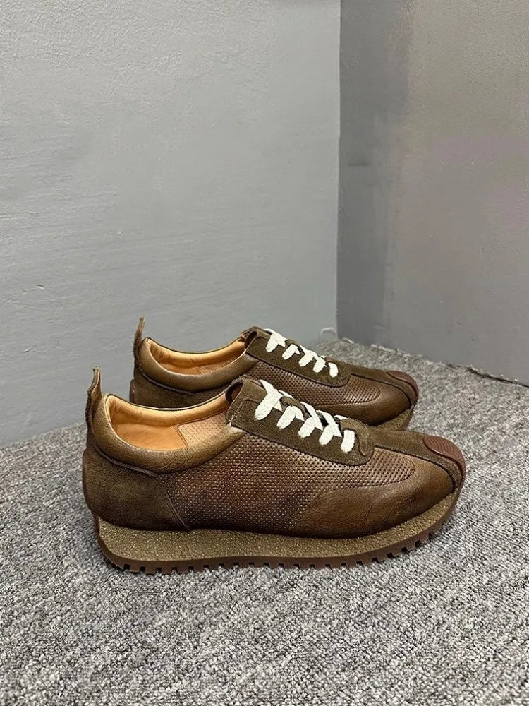 Leather Spliced Lace Up Sneakers