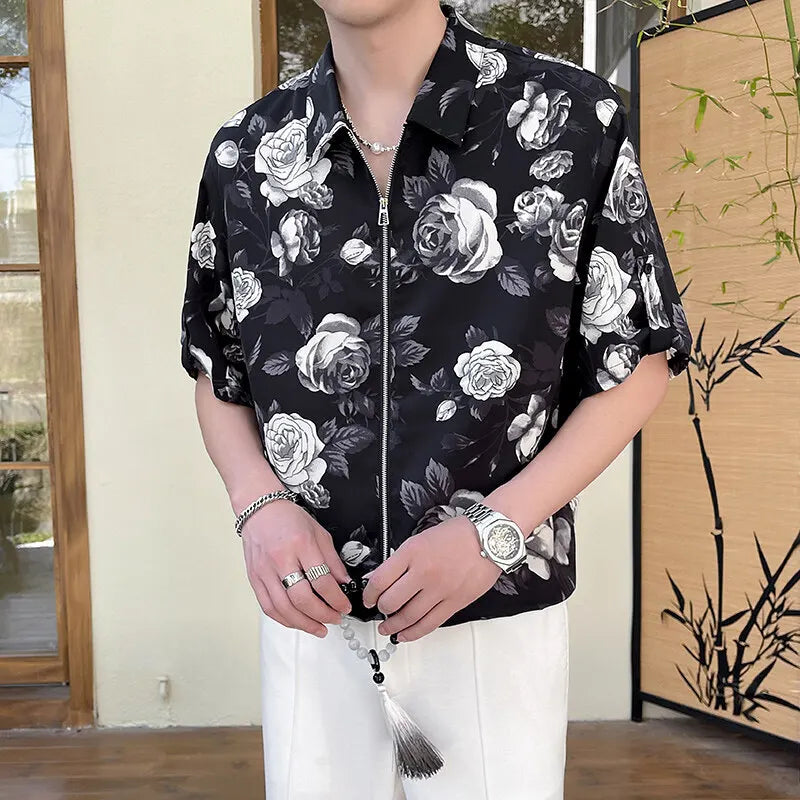 Grey Rose Button-Up Shirt