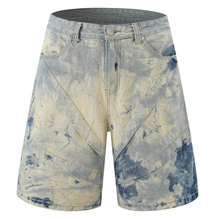 Stone Wave Panel-Dye Denim Shorts
