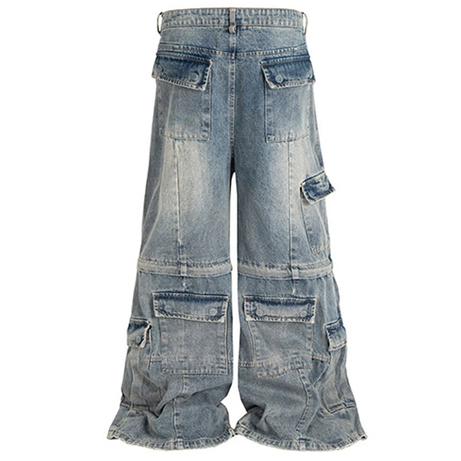 Vintage Washed Wide Leg Cargo Jeans