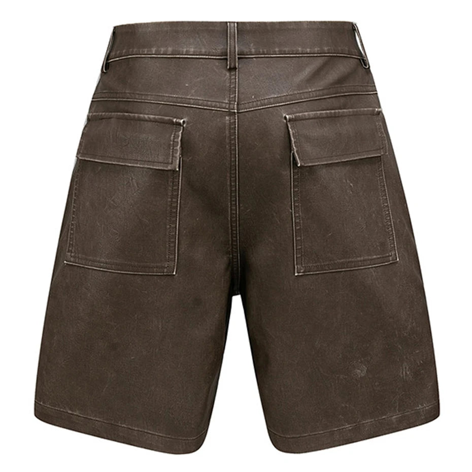 Brown Faux Leather Utility Shorts