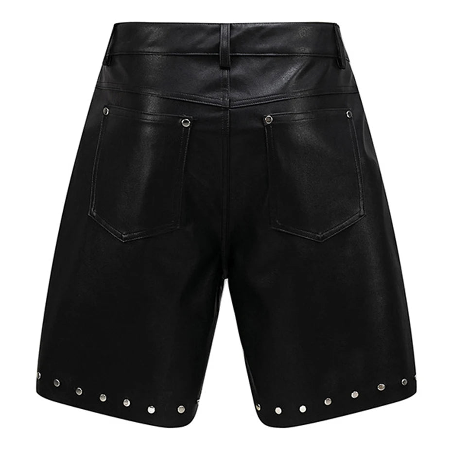 Studded Black Leather Shorts