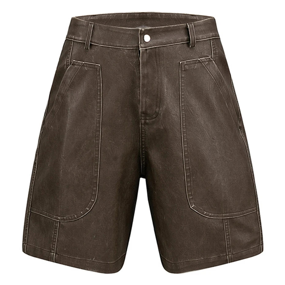 Brown Faux Leather Utility Shorts