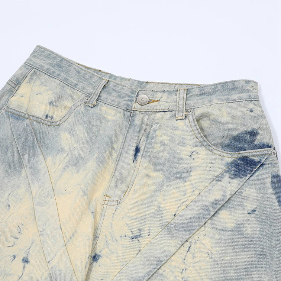Stone Wave Panel-Dye Denim Shorts