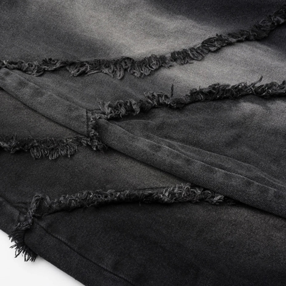 Black Distressed Wide-Leg Patchwork Jeans