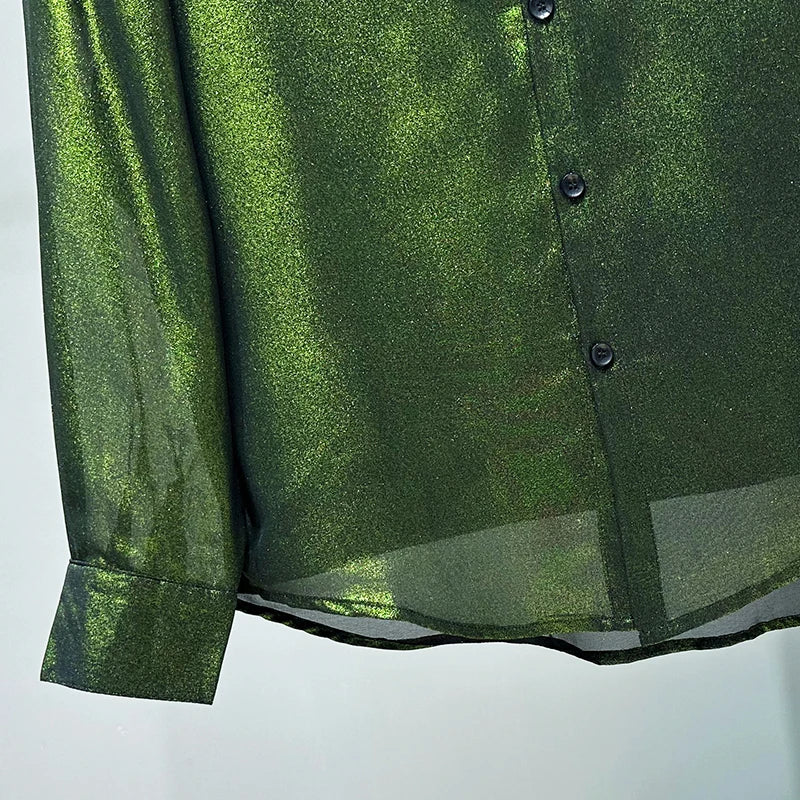 Glossy Moss Button-Up