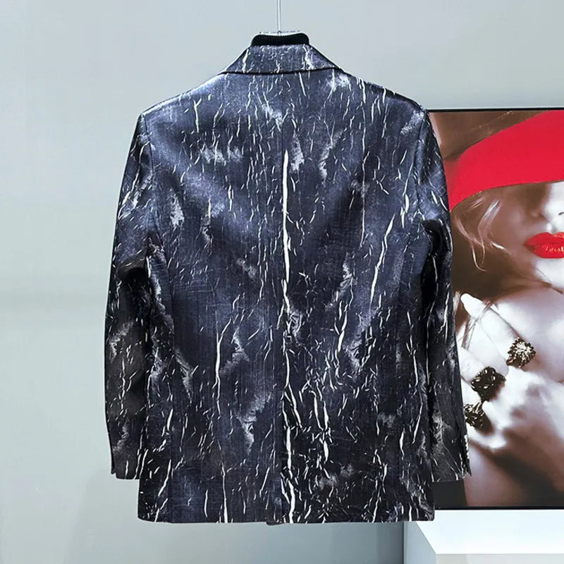 Marble Printed Double-Breasted Blazer