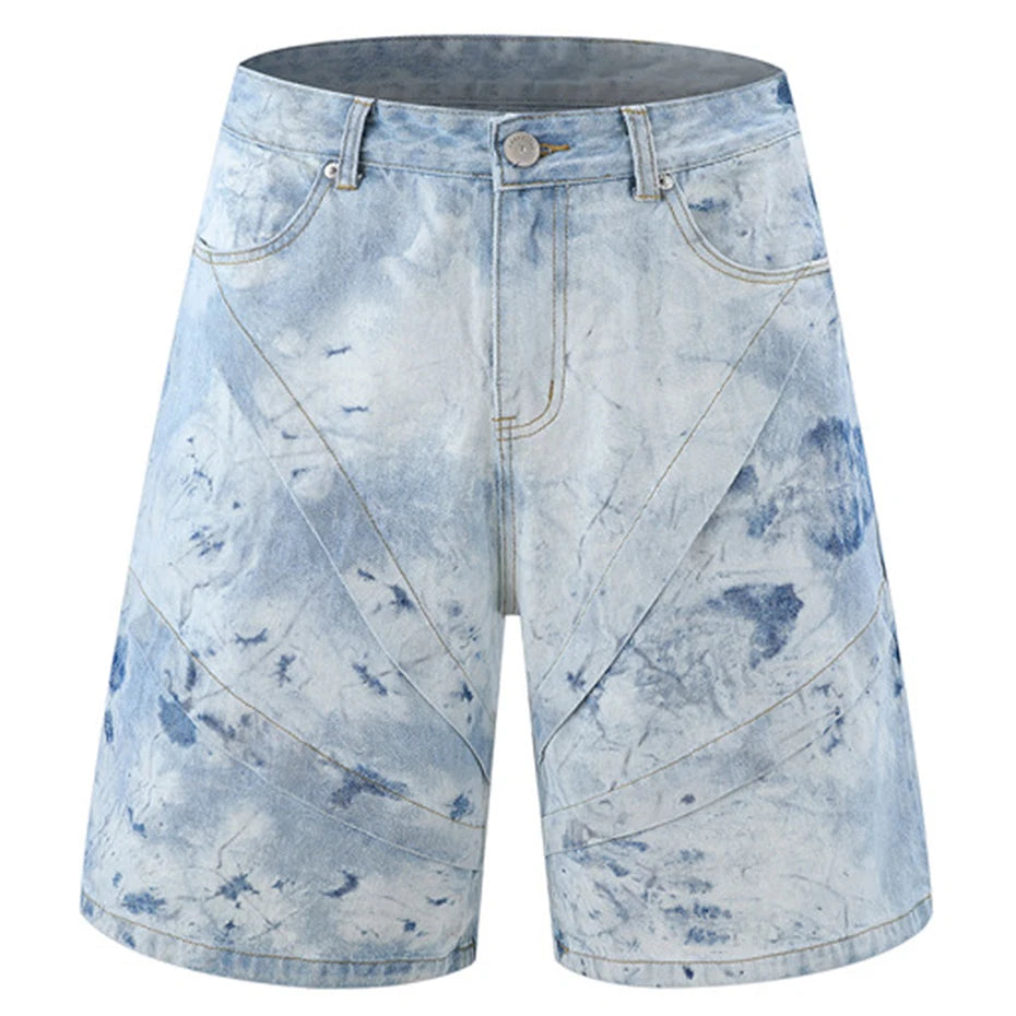 Stone Wave Panel-Dye Denim Shorts